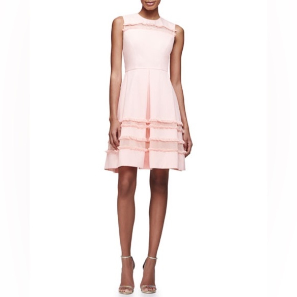 Lela Rose Blush Pink Grace Full-Skirt Fringe-Trim Mini Dress sz 4
